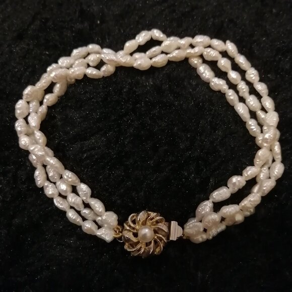 Vintage Three-Strand White Freshwater Pearl Bracelet - Picture 1 of 7